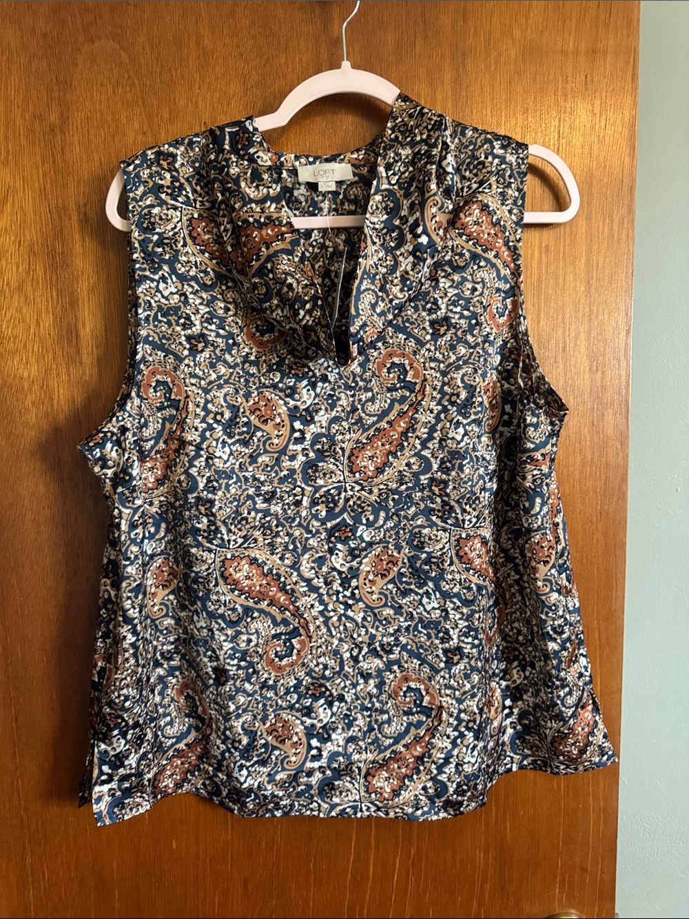 LOFT Navy and Brown Paisley V-Neck Sleeveless Camisole